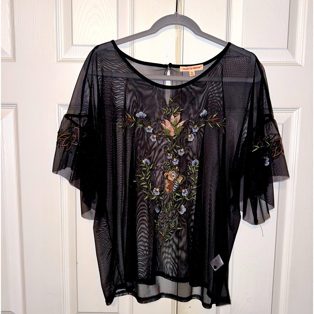 Sheer Mesh Embroidery Top!! Super Cute!!